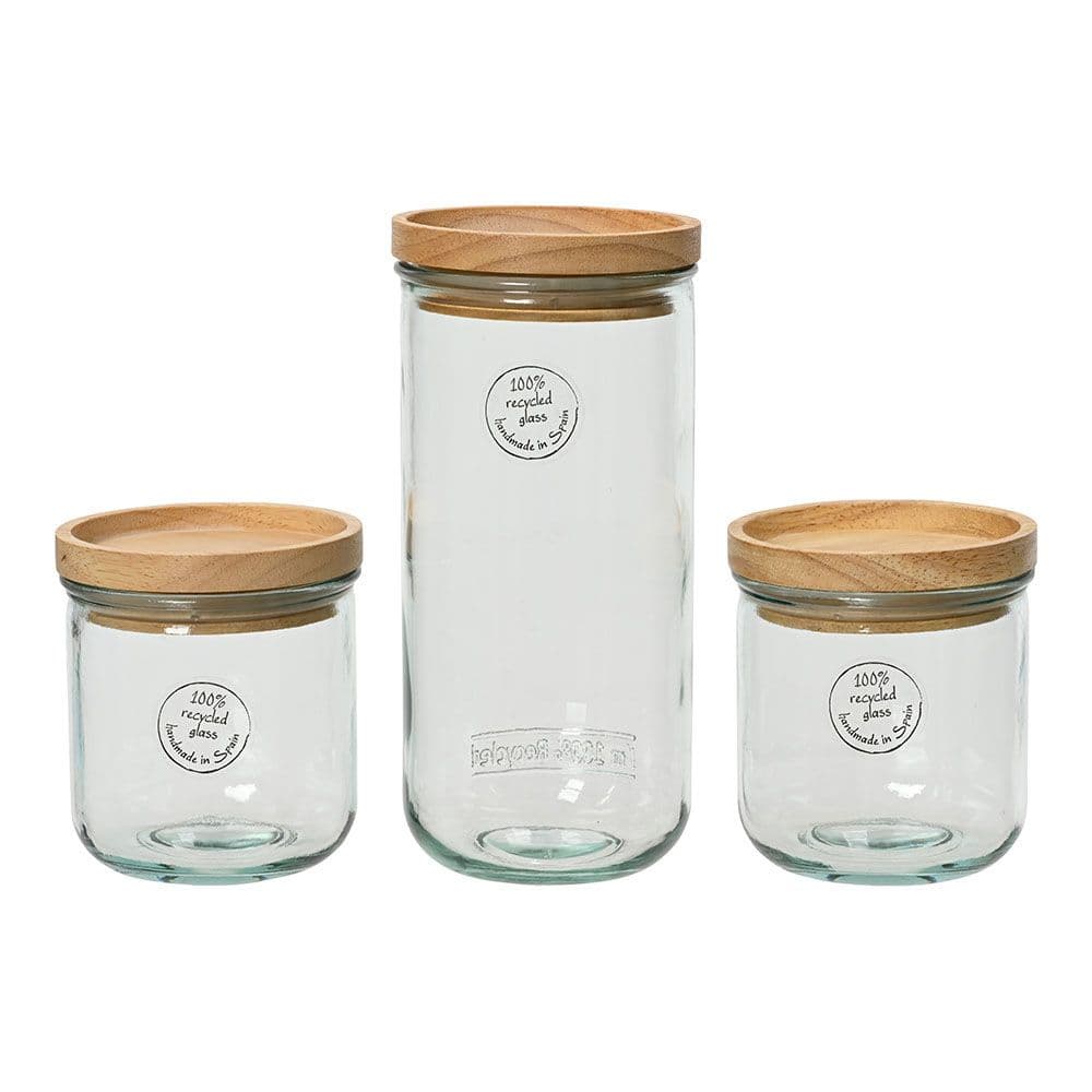 TARROS DE ALMACENAMIENTO DE CRISTAL RECICLADO, 3 uds