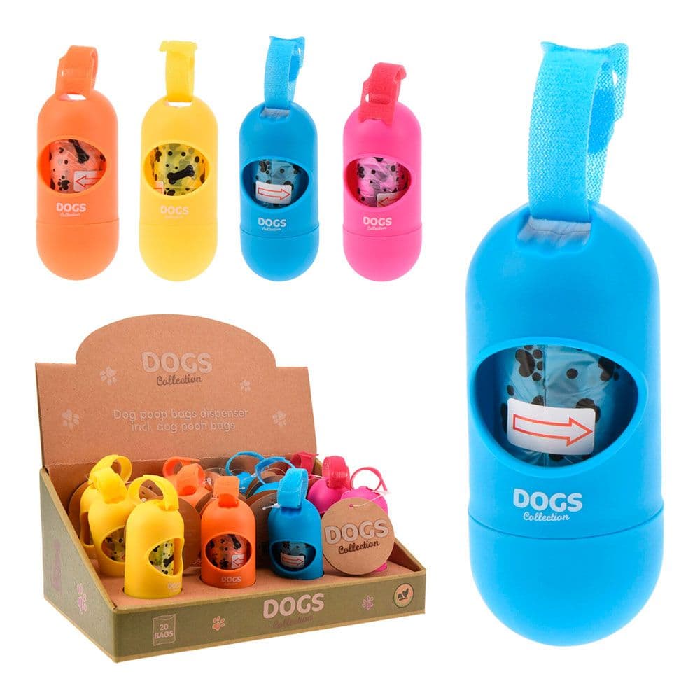 PORTABOLSAS + ROLLO DE 20 BOSAS HIGIÉNICAS COLORES SURTIDOS