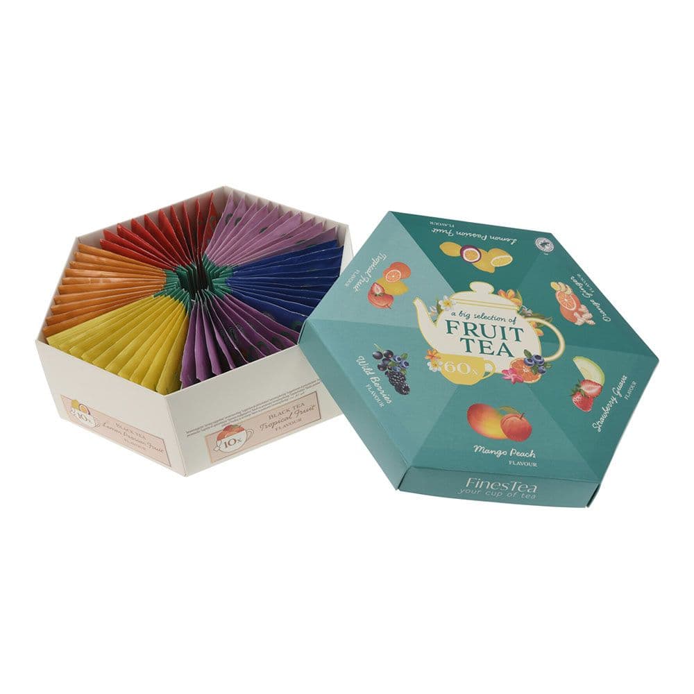 CAJA DE TÉ HEXAGONAL, 6 SABORES, 60 BOLSAS