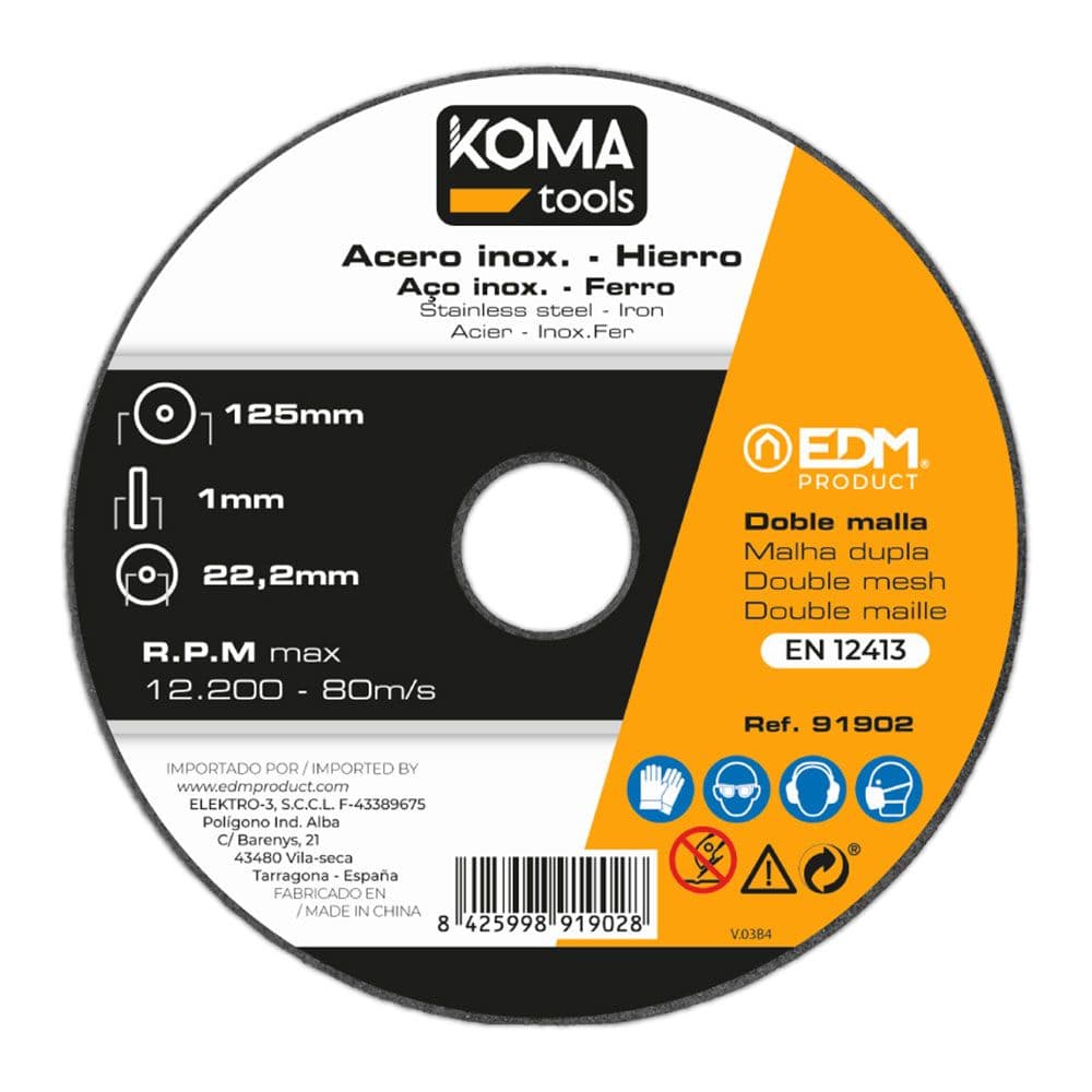 DISCO CORTE HIERRO Y ACERO INOXIDABLE Ø125 x 1,0 x 22,2 mm