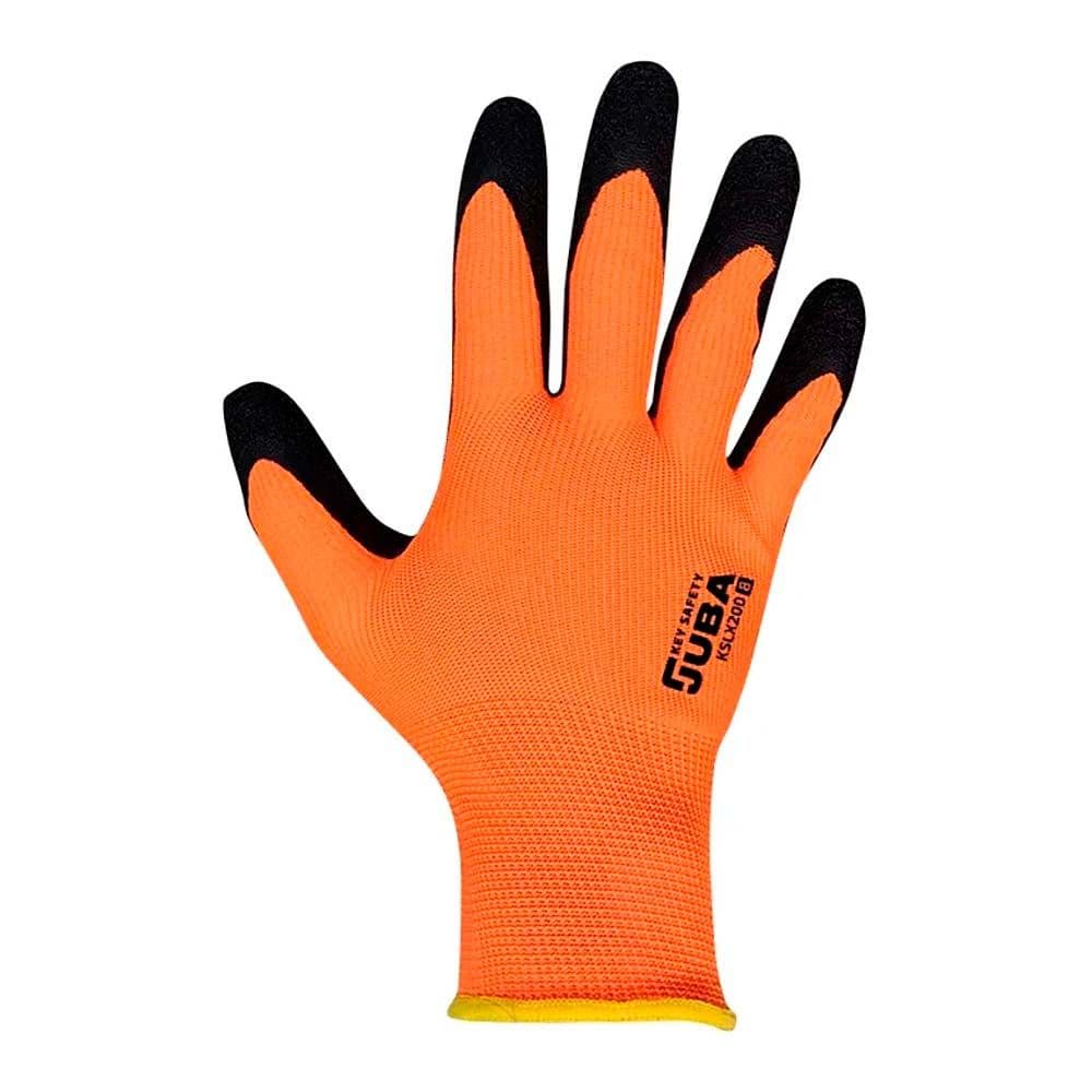GUANTE POLIÉSTER CON PALMA LÁTEX RUGOSO, KEEP SAFE, NARANJA Y NEGRO, T-9 L