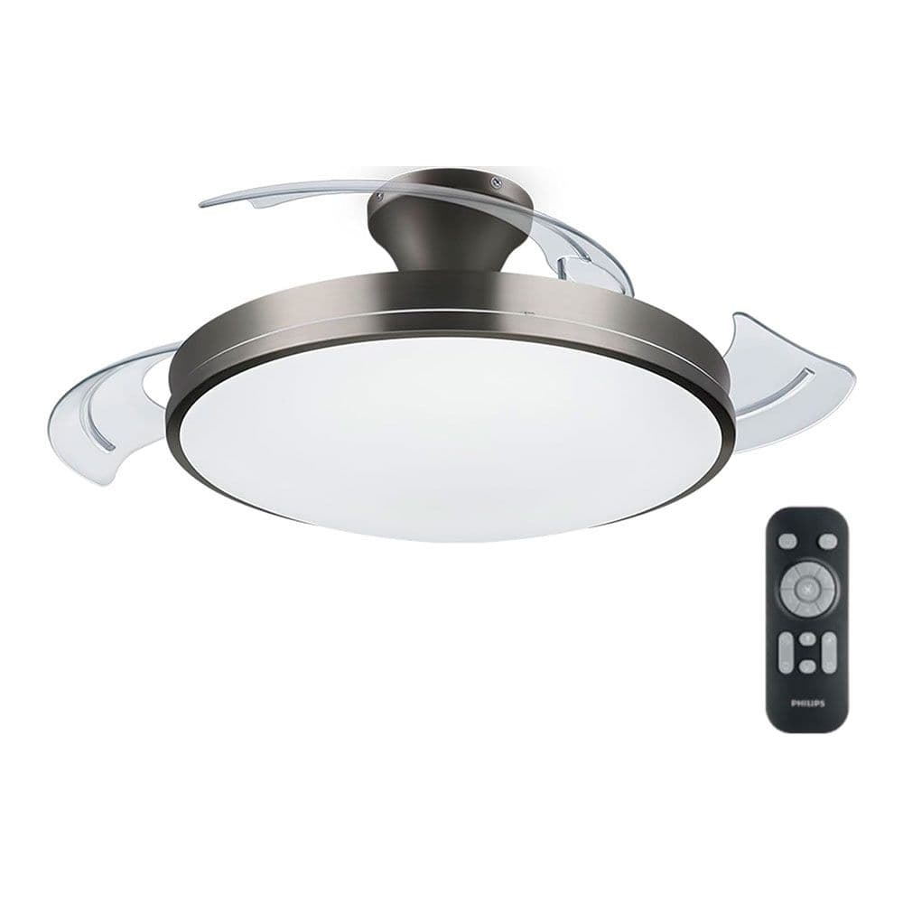 VENTILADOR DE TECHO DE LED MODELO ATLAS. COLOR NIKEL. POTENCIA: 28 + 35 W ASPAS: Ø 106 cm CON MANDO A DISTANCIA