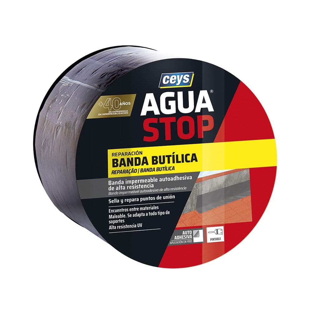 AGUASTOP BANDA IMPERMEABLE BUTILO COLOR GRIS 10 cm x 10 m