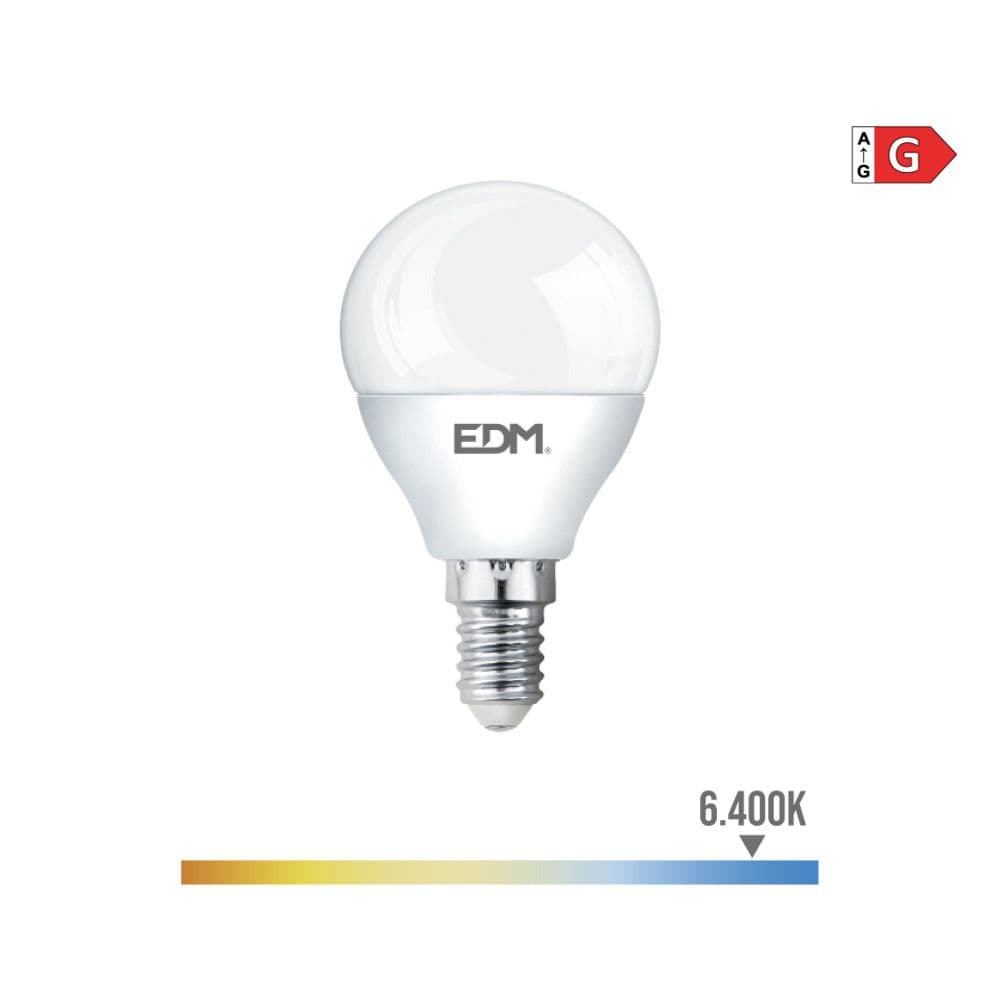 BOMBILLA ESFERICA LED E14 5 w 400 lm 6400 k LUZ FRIA Ø4,5 x 8 cm
