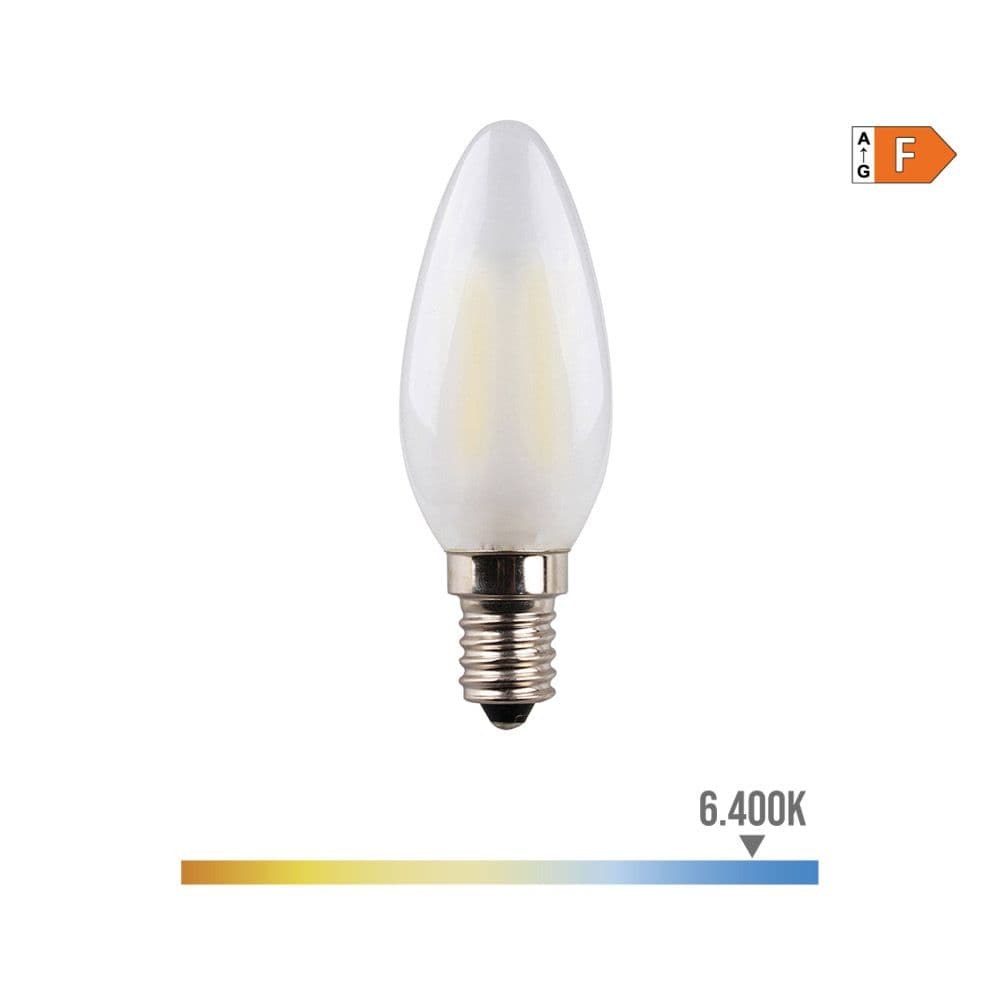 BOMBILLA DE VELA CON FILAMENTO DE LED, CRISTAL MATE E14 4,5 W 470 lm 6400 K LUZ FRIA Ø3,5 x 9,8 cm