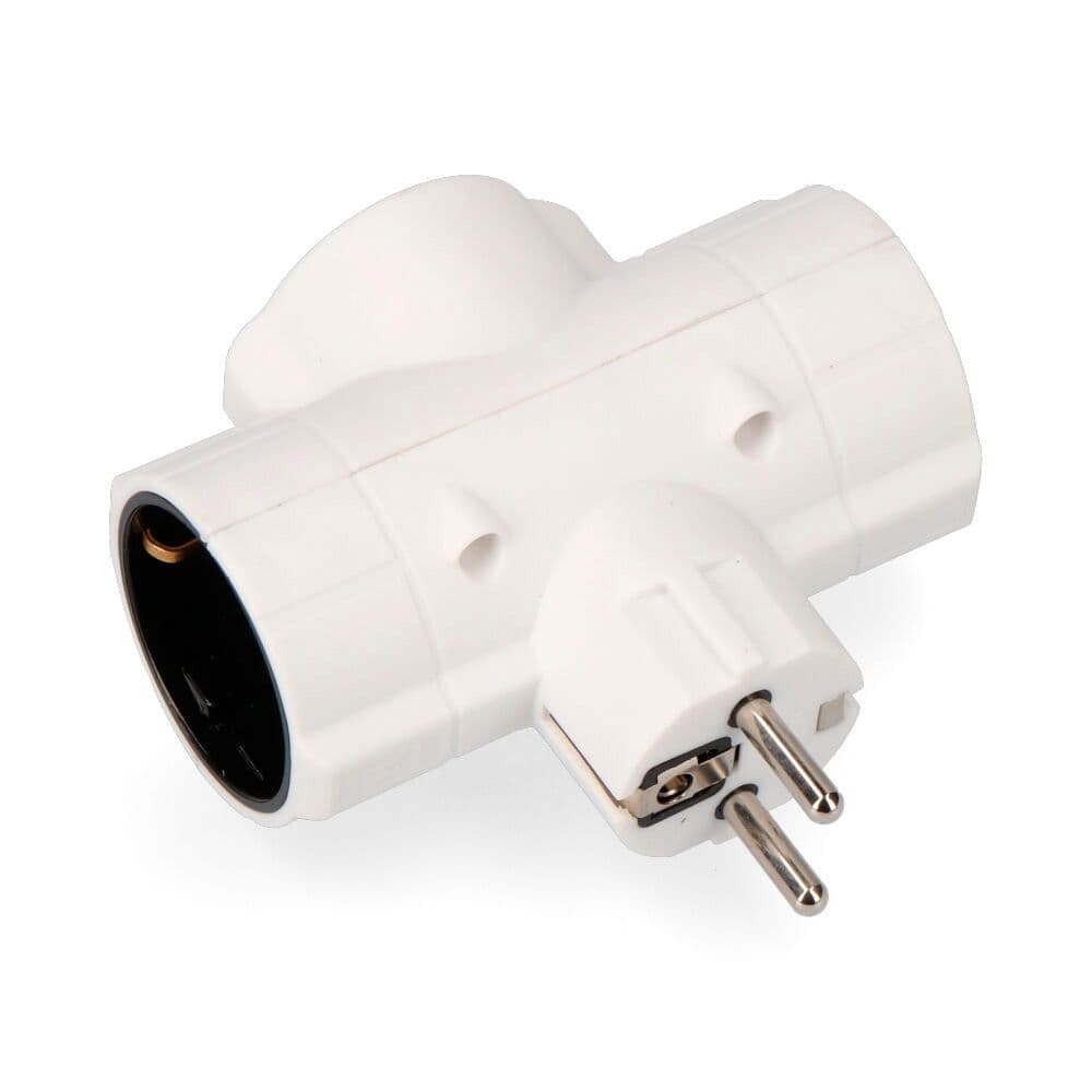 CLAVIJA TRIPLE ECONÓMICA T/TL TIPO F 4,8mm 16A 250V MÁX 3680W BLANCA (ENVASADA)