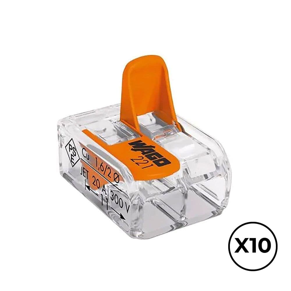 CONECTOR RÁPIDO CON PALANCA 2 VIAS, Ø MAXIMO 4 mm², 450 V , 32 A - TRANSPARENTE - 13,2 x 18,6 x 8,4 mm, 10 uds