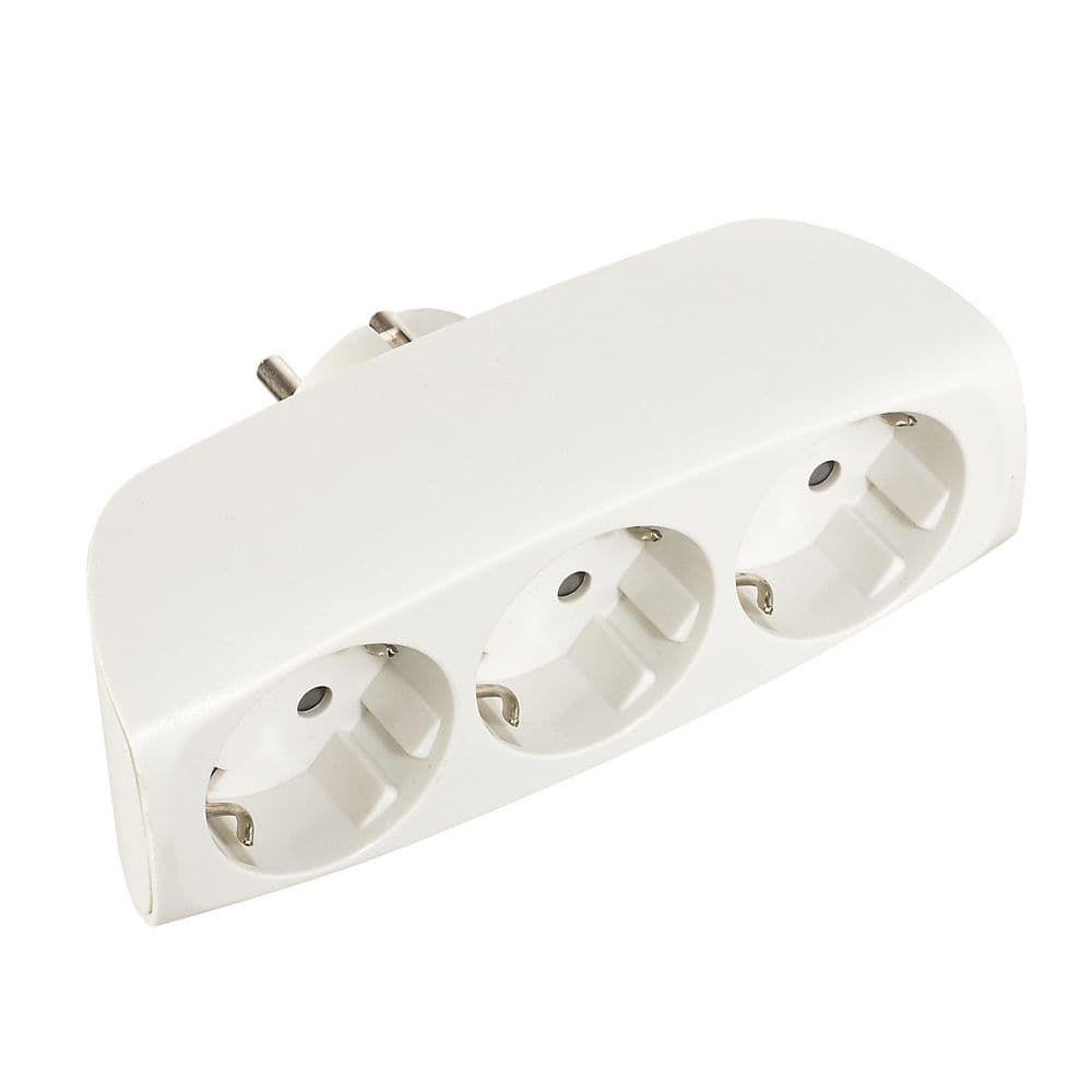 ADAPTADOR TRIPLE 2P+T, 16A 250V~ ENTRADA FRONTAL, BLANCO (RETRACTILADO)